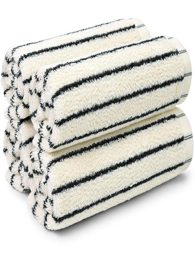 Jacquotha Striped Cotton Washcloths 4 Pack, 13” x 13” - Soft Wash Cloths for Bathroom, Kitchen, Gym, Face, Black and Cream - Image 1